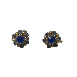 Women's Gold Tone Screw Back Earrings with Blue Rhinestones